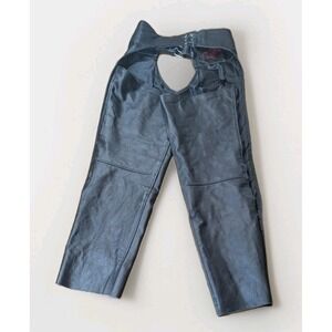 Alpha Cycle Gear Mens Black Leather Motorcycle Chaps - Size 32